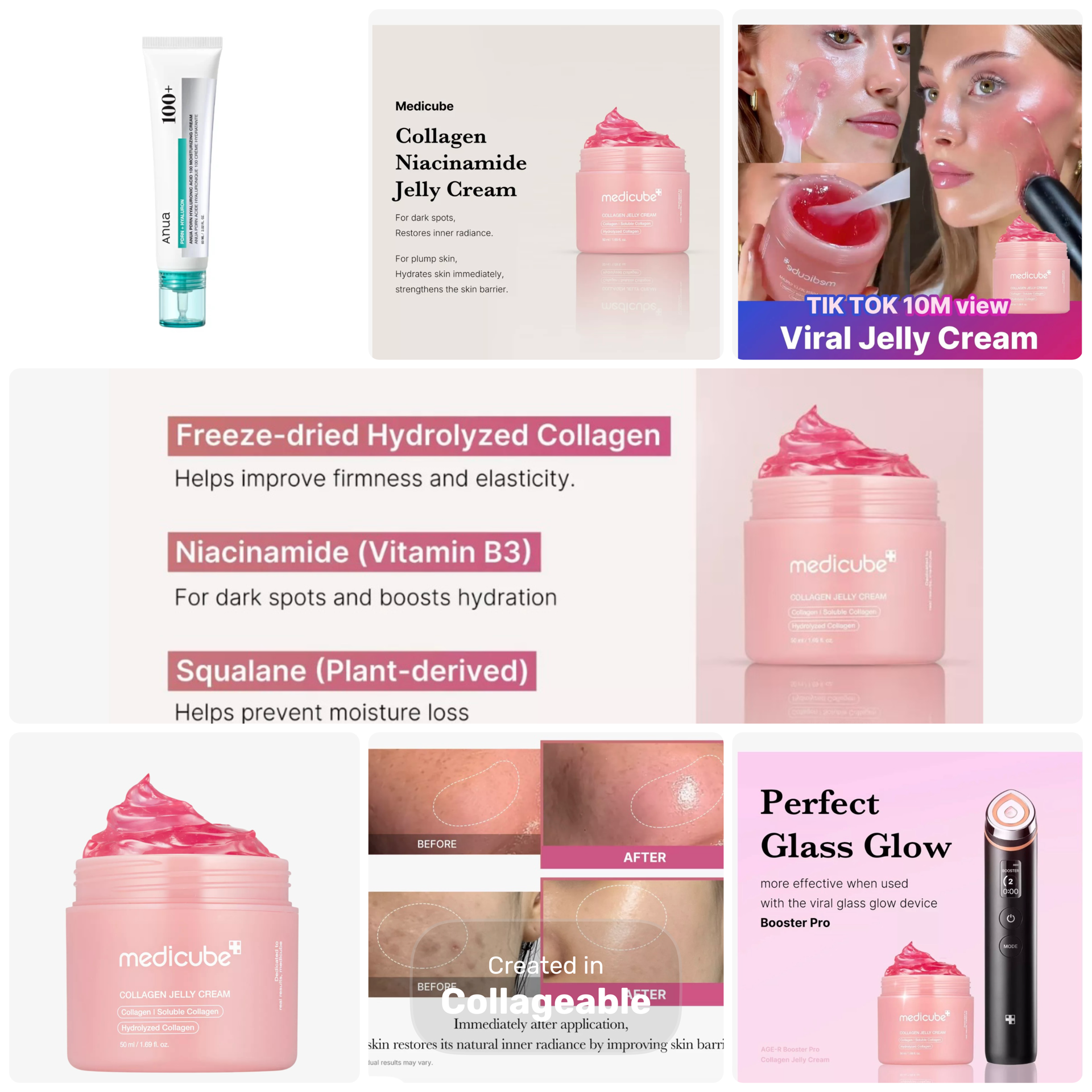 On Sale Bundle Special:  18% off with Free Shipping. [Medicube] Collagen Niacinamide Jelly Cream, 50 ml.    And the [Anua] Pdrn Hyaluronic Acid 100 Moisturizing Cream, 60ml.